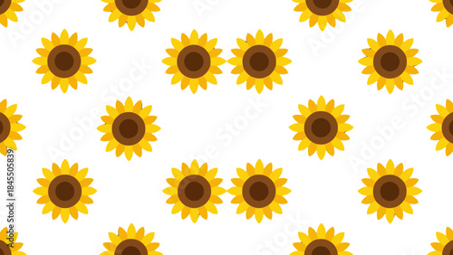 Cheerful Sunflowers Seamless Pattern, Bright Yellow Floral Design on Isolated White Background