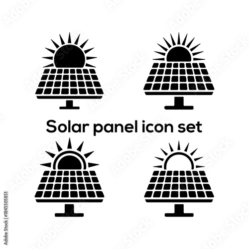 Renewable Energy Solar Panel Icon Set: Green Technology, Sustainable Power, Ecology, Electricity, and Clean Energy Solid Vector Graphics