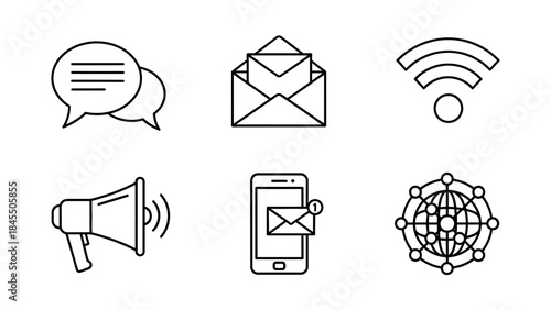 Communication and connectivity icons messages email wi fi megaphone mobile