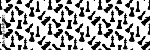 Seamless chess pattern with black silhouette pieces