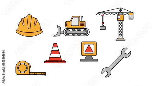 Construction equipment icons vector illustration of tools and machinery