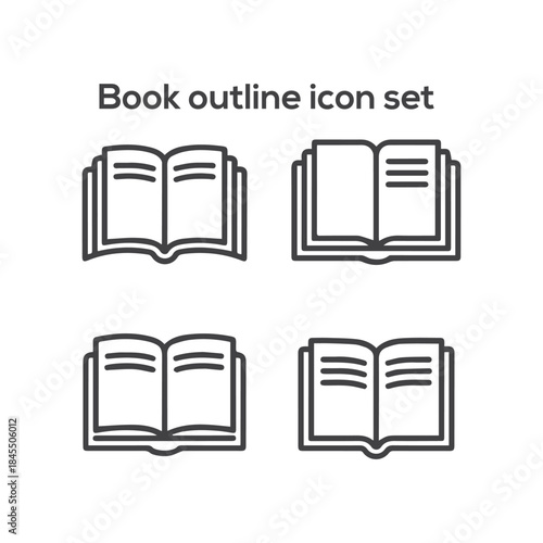 Open Book Outline Icon Set: Reading, Learning, Education, Library, and Knowledge Vector Line Graphics