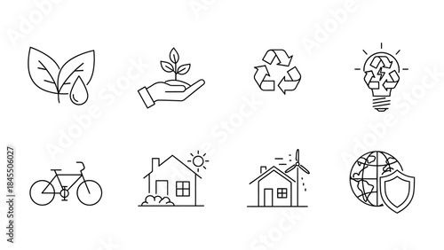Eco friendly icons representing sustainability nature and renewable energy concepts