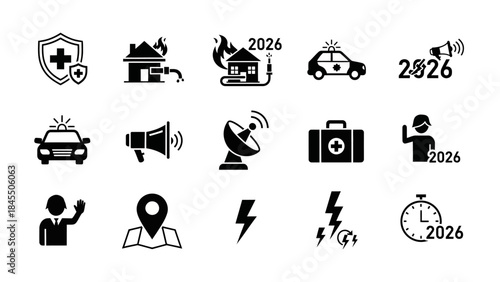 Emergency services and public safety icons set in flat design style