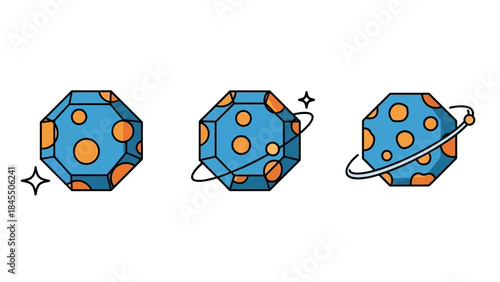 Geometric asteroid illustrations vector graphics of celestial bodies and space elements