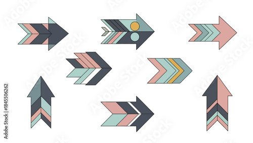 Geometric arrow icons in various colors on white background for design