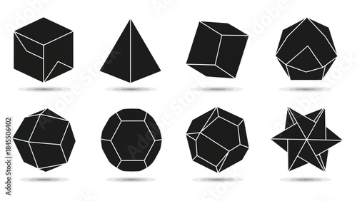 Geometric shapes set with various abstract polygonal 3 d forms design