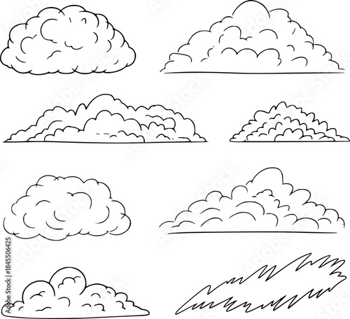 Collection of Hand-Drawn Cloud Illustrations in Black and White