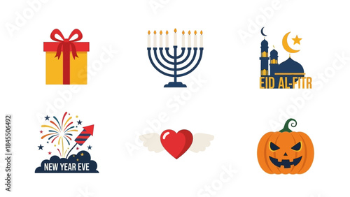Holiday symbols and decorative elements for festive design concepts