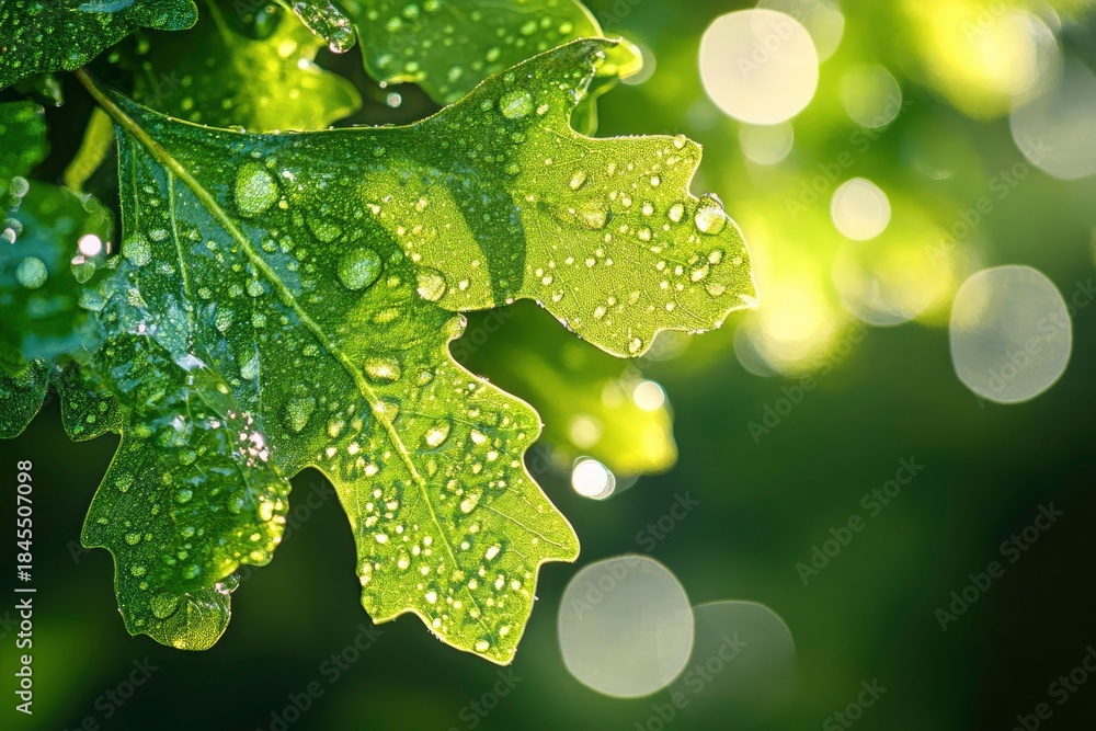 Obraz premium Oak tree bark macro texture with water drops