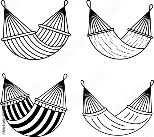 Four Black and White Hammock Illustrations on White Background