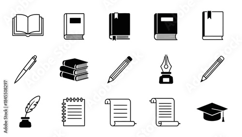 Set of education and stationery icons for design and illustration