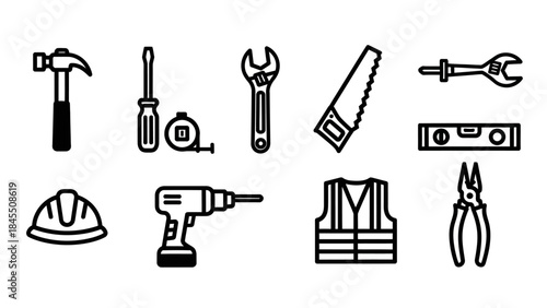 Set of vector construction tools icons for industry and work