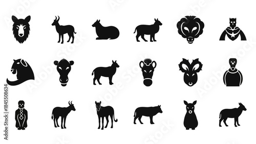 Silhouette animals set simple black icons for design and illustration