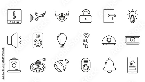 Smart home icons collection representing modern technology and convenience