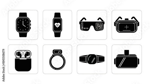 Smart devices collection wearable technology and modern gadgets illustrations