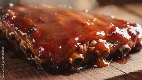 Delicious BBQ Ribs - A Mouthwatering Close-Up of Glazed Perfection.