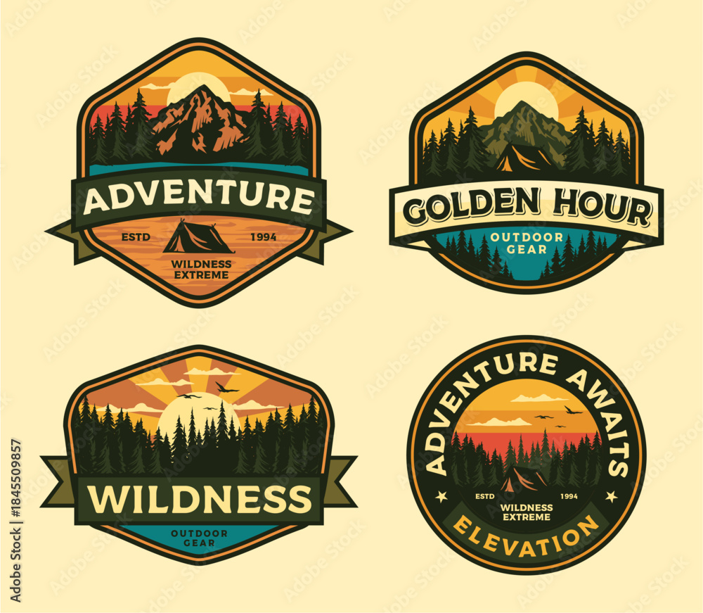 Obraz premium RETRO VINTAGE FISHING OUTDOOR ADVENTURE LOGO BADGE PATCH FOR HAT, T-SHIRT, STICKER