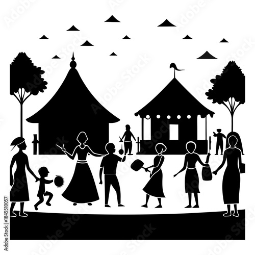 Rural Indian traditional cultural festival silhouette image