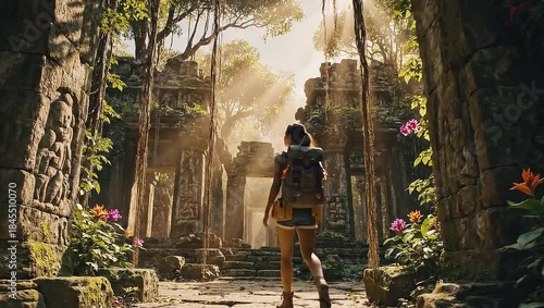 Adventurous Journey - Exploring Ancient Ruins in a Lush Jungle.