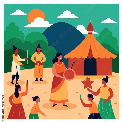 Rural Indian traditional cultural festival silhouette image