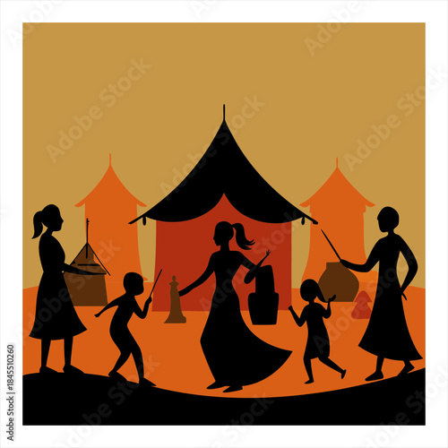 Rural Indian traditional cultural festival silhouette image