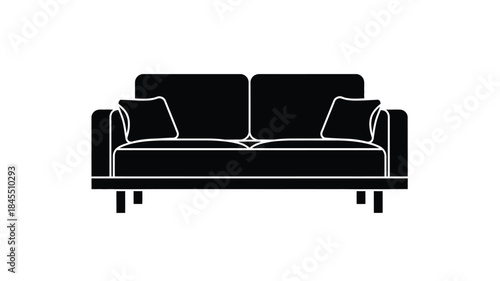 Simple black silhouette of a modern sofa with cushions
