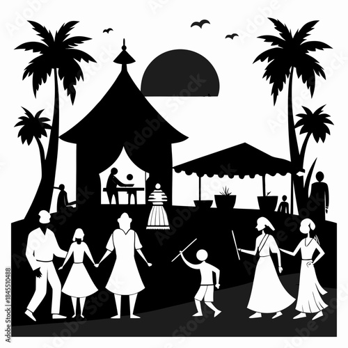 Rural Indian traditional cultural festival silhouette image