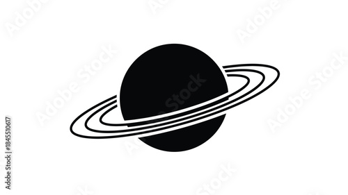 A simple depiction of saturn and its rings in black silhouette