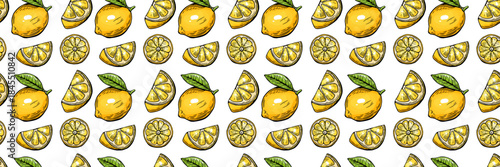 Colorful seamless lemon pattern with slices and wedges
