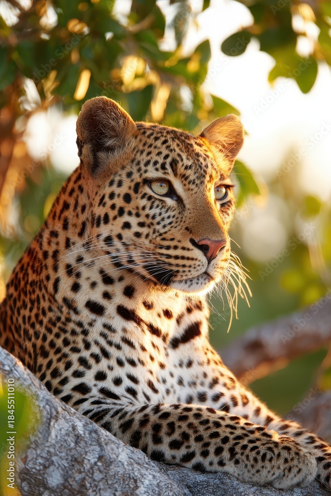 Naklejka premium Majestic leopard portrait in natural habitat