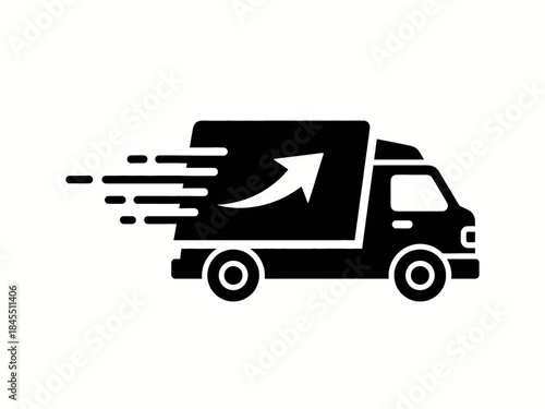 Fast delivery truck icon with speed lines for logistics and transportation, minimalist vector symbol