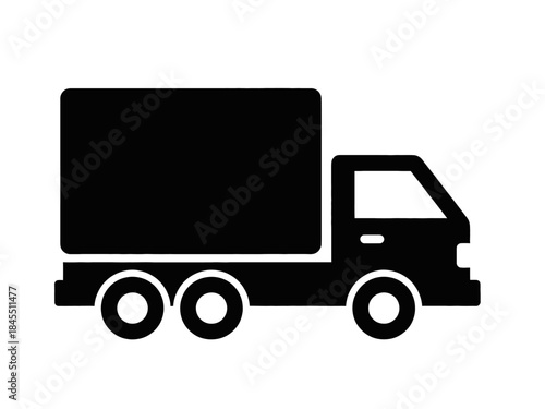 Delivery truck icon for logistics and transportation, black vector symbol