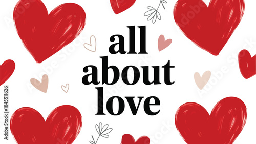 Vibrant red hearts with soft pink accents on white background express love and affection in a romantic illustration