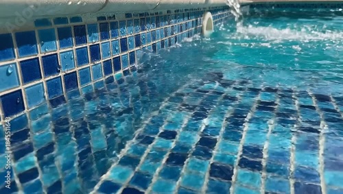 Swimming Pool Close-Up - Refreshing Water and Blue Mosaic Tiles.