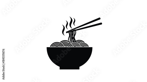 A black bowl of ramen with chopsticks a striking food illustration silhouette