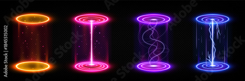 Glowing Sci-Fi Portals in Vibrant Colors on Transparent Background