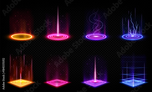 Glowing Circular and Square Portals in Neon Colors