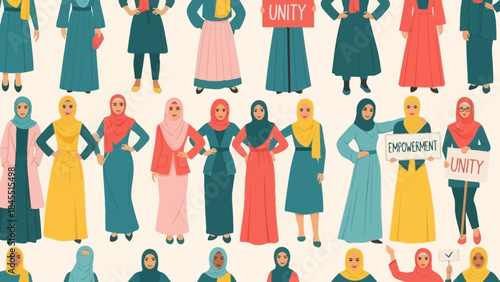 Diverse muslim women standing together for unity and empowerment, promoting equality