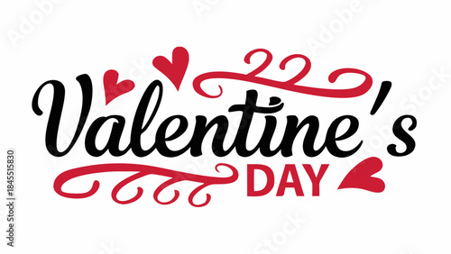 Valentine's day celebration with hearts and swirls on white background