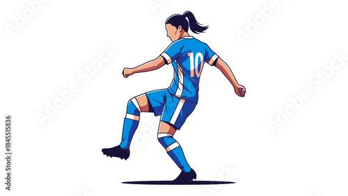Dynamic Cartoon Illustration of a Female Soccer Player in Action on the Field