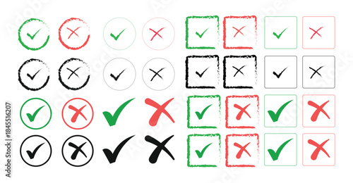 Check and Cross Mark Icon Set in Various Styles and Colors
