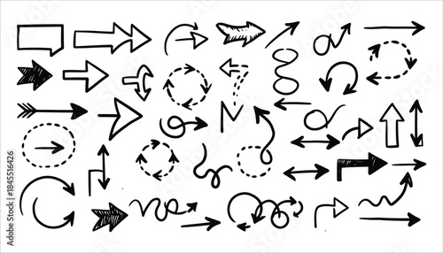 Hand-Drawn Arrow Icon Set in Various Styles and Directions