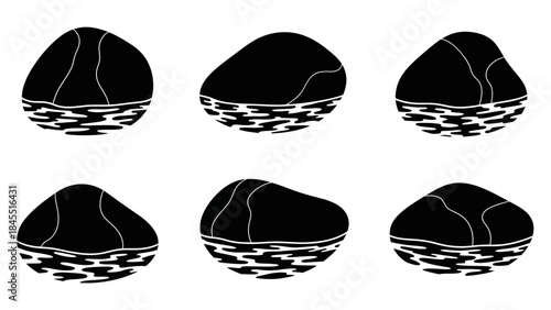 Abstract black stones with water graphic elements for design and illustration