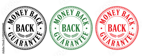 Money back guarantee stamp, Money back guarantee label , Money back guarantee badge