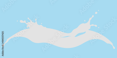 Realistic milk splash wave on blue background, fresh dairy concept vector illustration showing purity, freshness, nutrition, fluid motion, clean design, healthy drink, minimal backdrop