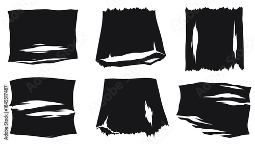 Abstract torn paper elements in black and white for design and illustration