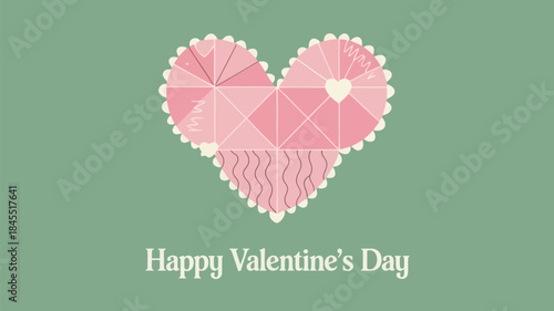 A detailed abstract heart composition with pink and white hues on a green background celebrating love and valentine's day with a modern