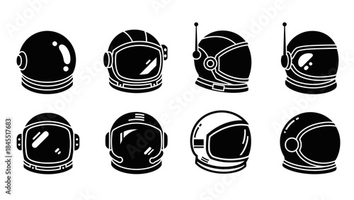 Astronaut helmet collection black silhouettes space exploration concepts