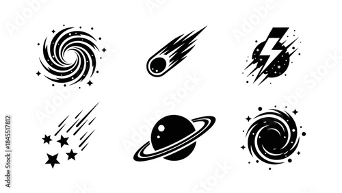 Black and white celestial space elements set for design and decoration